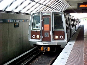 Train arriving at West Falls Church-VT/UVA station