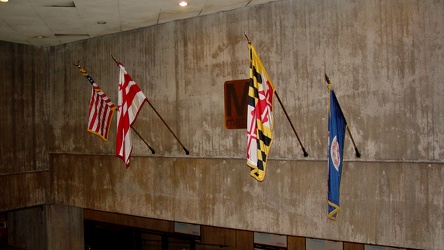 Flags over the entrance to Union Station Metro