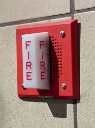 Wheelock fire alarm speaker/strobe in Ballston pedestrian bridge