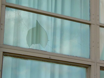 Broken window at Skyline Parkway Motel