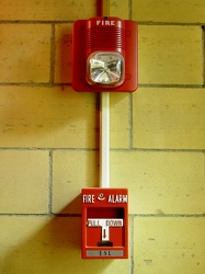 Fire alarm horn/strobe and pull station at East Liberty Presbyterian Church