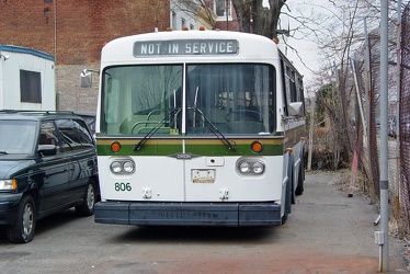 Former CUE bus on an auto sales lot