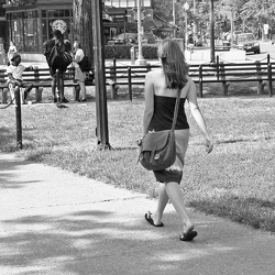 Woman walking through Dupont Circle