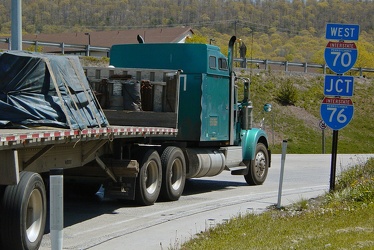 Truck entering the Pennsylvania Turnpike at Breezewood