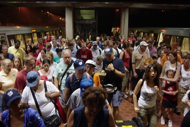 Crowds exiting Vienna station on July 4