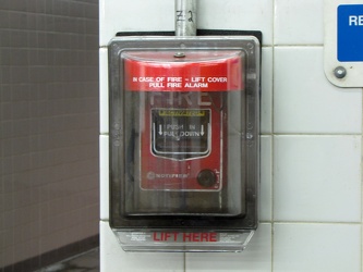 Activated fire alarm pull station at MBTA Chinatown station