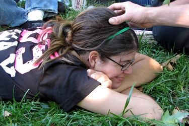 Woman receives a head massage