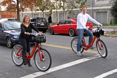 Capital Bikeshare riders on P Street NW