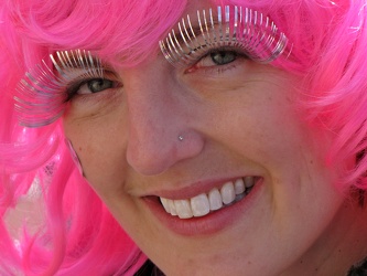 Pink wig and silver eyelashes