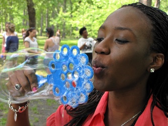 Blowing bubbles in Rock Creek Park