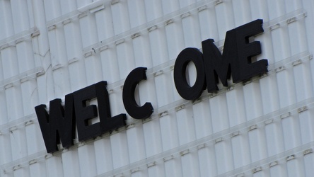 "WELCOME" lettering on former Howard Johnson's sign