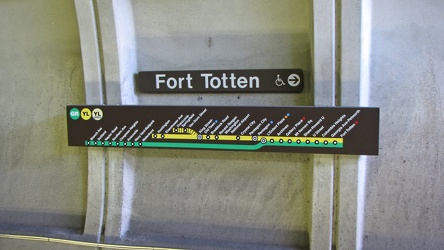 Wall signage at Fort Totten station, lower level