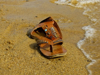 Abandoned women's sandal on Sandy Point Beach [01]