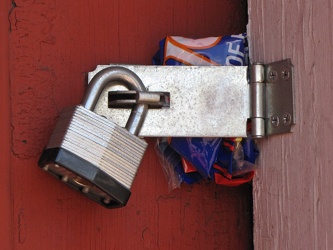 Padlocked door at Cumberland Shoe Hospital