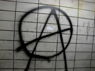 Anarchy sign painted in Cumberland, Maryland pedestrian tunnel