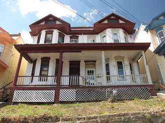 Maroon and white house on Bedford Street