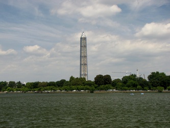 Washington Monument in scaffolding, viewed from across the Tidal Basin near the Jefferson Memorial [05]