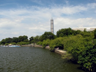 Washington Monument in scaffolding, viewed from across the Tidal Basin near the Jefferson Memorial [06]