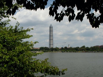 Washington Monument in scaffolding, viewed from across the Tidal Basin near the Jefferson Memorial [07]