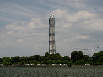 Washington Monument in scaffolding, viewed from across the Tidal Basin near the Jefferson Memorial [10]