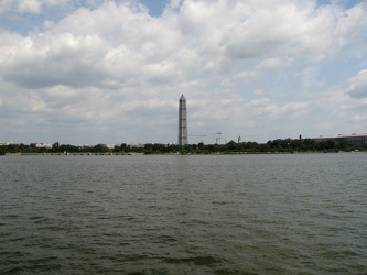 Washington Monument in scaffolding, viewed from across the Tidal Basin near the Martin Luther King Jr. Memorial [01]