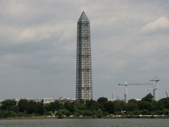 Washington Monument in scaffolding, viewed from across the Tidal Basin near the Martin Luther King Jr. Memorial [02]