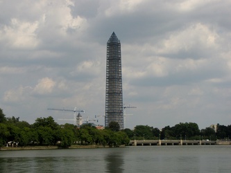 Washington Monument in scaffolding, viewed from across the Tidal Basin near the Martin Luther King Jr. Memorial [05]