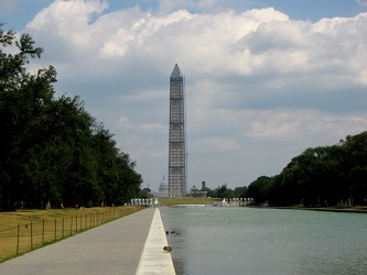 Washington Monument in scaffolding, viewed from the west end of the Lincoln Memorial Reflecting Pool [03]