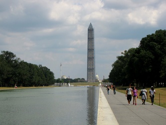 Washington Monument in scaffolding, viewed from the west end of the Lincoln Memorial Reflecting Pool [05]