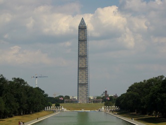 Washington Monument in scaffolding, viewed from the west end of the Lincoln Memorial Reflecting Pool [08]