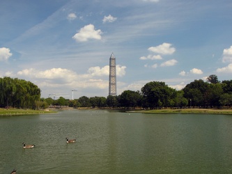 Washington Monument in scaffolding, viewed from Constitution Gardens [01]