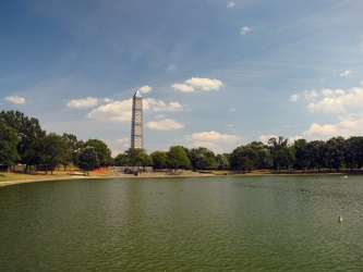 Washington Monument in scaffolding, viewed from Constitution Gardens [02]