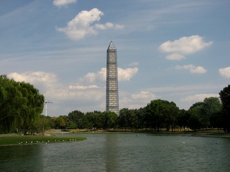 Washington Monument in scaffolding, viewed from Constitution Gardens [03]