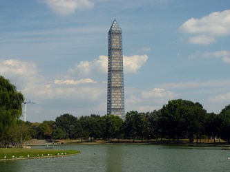 Washington Monument in scaffolding, viewed from Constitution Gardens [08]