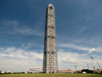 Washington Monument in scaffolding, viewed from the southwest [04]