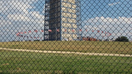 Base of the Washington Monument in scaffolding, viewed from the northwest [01]