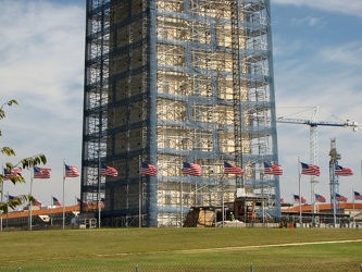 Base of the Washington Monument in scaffolding, viewed from the southwest [02]