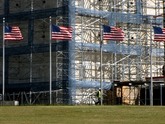 Base of the Washington Monument in scaffolding, viewed from the southwest [03]