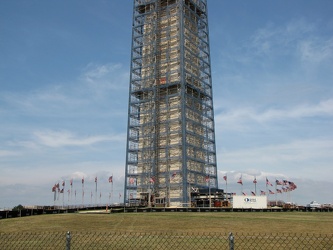 Base of the Washington Monument in scaffolding, viewed from the southeast [01]