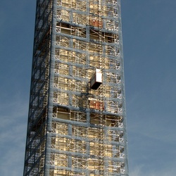 Detail of the Washington Monument's scaffolding, viewed from the southwest, showing the elevator car [03]