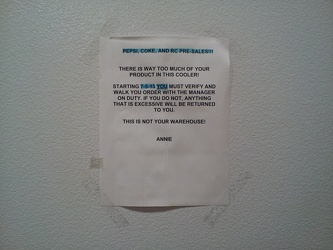 Notice on walk-in cooler door