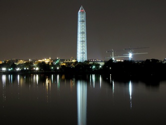 Washington Monument in scaffolding at night, viewed from the southwest, across the Tidal Basin [01]