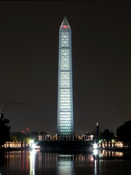 Washington Monument in scaffolding at night, viewed from the west, near the Lincoln Memorial [01]