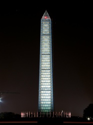 Washington Monument in scaffolding at night, viewed from the west [02]