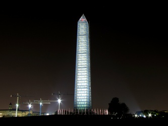 Washington Monument in scaffolding at night, viewed from the west [03]