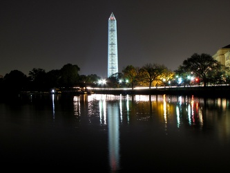 Washington Monument in scaffolding at night, viewed from the south, across the Tidal Basin [01]