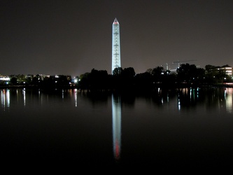 Washington Monument in scaffolding at night, viewed from the south, across the Tidal Basin [02]