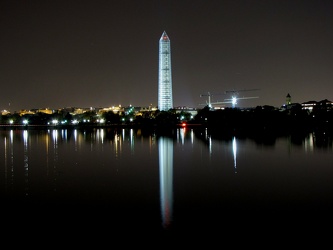 Washington Monument in scaffolding at night, viewed from the south, across the Tidal Basin [04]