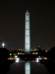 Washington Monument in scaffolding at night, viewed from the west, near the Lincoln Memorial [02]