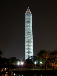 Washington Monument in scaffolding at night, viewed from the south, across the Tidal Basin [05]